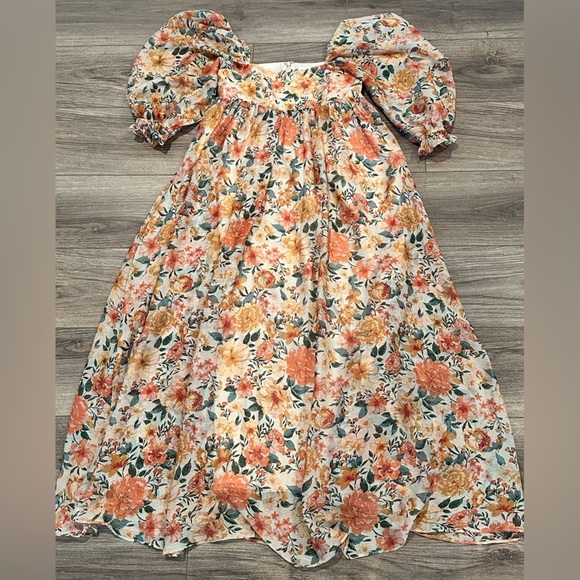 Morning Lavender Floral Empire Waist Balloon Sleeve Maxi Babydoll Dress - Picture 11 of 11